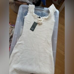 White Sleeveless Knit Top with Floral Detail target XS